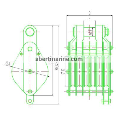 ZHC系列六轮船用钢索滑车——销叉环Q、QS型